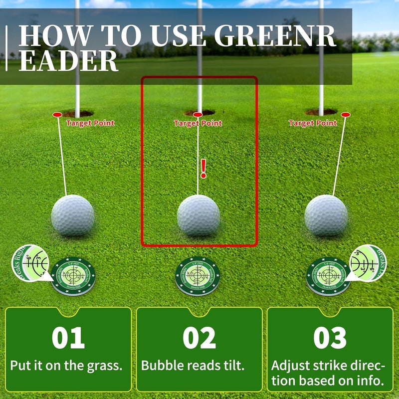 DESELL Golf Green Reader, 2 Pack Golf Ball Marker Hat Clip with High Precision Horizontal Bubble, Putting Training Aid Golf Accessories Tool Gift for Men Women - Image 5